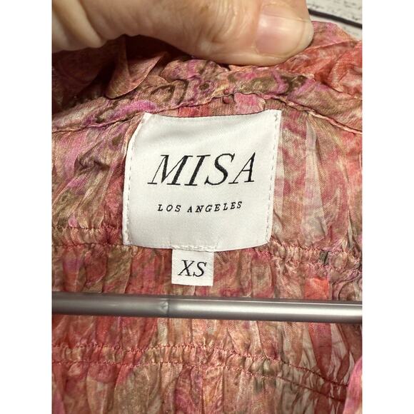 MISA Solange Chiffon Mini Dress XS Romantic Rose Python Ruffle Long Sleeve - Picture 3 of 10